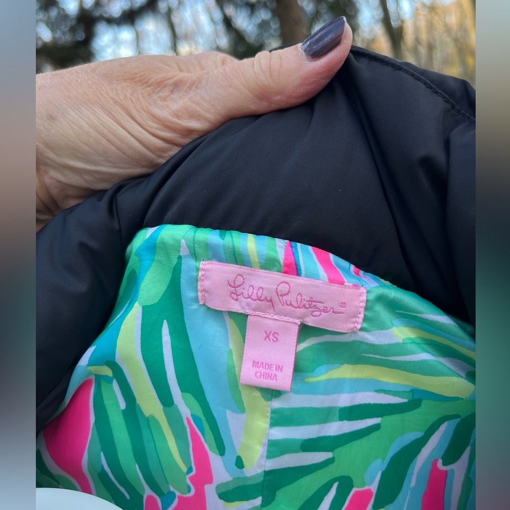 LILLY PULITZER Black Puffer Vest with Gold Buttons - Picture 9 of 11